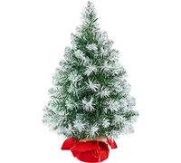 costoffs 1Pcs Frosted Christmas Tree with Cement Base, 2ft, Green & White | 60cm Tabletop Artificial Xmas Tree | Stable Red Cloth Bag Base | Festival & Home Decoration