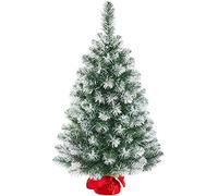 costoffs 1Pcs Frosted Christmas Tree with Cement Base, 3ft, Green & White | 90cm Tabletop Artificial Xmas Tree | Stable Red Cloth Bag Base | Festival & Home Decoration