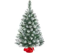 costoffs 1Pcs Pre-Lit Frosted Tabletop Christmas Tree, 3ft, Green & White | 90cm Tabletop Artificial Xmas Tree | Stable Red Cloth Bag Base | 50 Warm LED Lights | Festival & Home Decoration