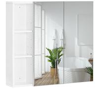 costoffs Bathroom Cabinet Mirror with Double Doors, Wall Mounted Bathroom Storage Cupboard with Mirror Adjustable Shelf 70 cm ×65 cm for Bathroom, Living Room, Laundry Room, White