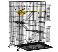costoffs Cat Cage 4-Tier Collapsible Metal Pet Cage with Hammock 3 Cat Bed 2 Front Doors 2 Ramp Ladders 360° Rotating Casters for Cat/Kitten/Ferret, 122cm Pet Playpen