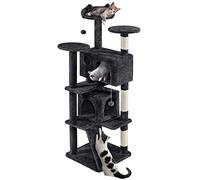 costoffs Cat Tree, 178cm Cat Tower for Indoor Cats, Multi-Level Cat Condo w/Scratching Posts and Dangling Balls, Black
