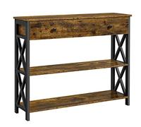 costoffs Console Table with Drawer and 2 Open Storage Shelves, Sofa Table with Metal Frame, Entryway Table for Living Room Hallway Bedroom Entrance, Rustic Brown,100x29.5x80.5cm