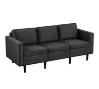 costoffs Contemporary 3-Seater Sofa, 189CM Fabric Upholstered 3-Seater Couch Sofas for Living Room, Black