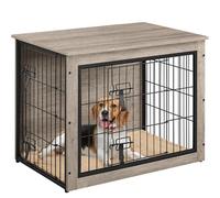 costoffs Dog Crate End Table Dog Cage Furniture Wooden Dog Kennel Side Table Dog House Indoor with Cushion and Double Doors for Medium Dog, Gray