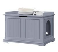costoffs Grey Cat Litter Box Enclosure for Large Cat Kitty, Hidden Wooden Litter Box with Nine Holes & Interior Wall, Indoor Cats Bathroom Cat House for Living Room