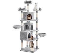 costoffs Large Cat Tree, 194cm Cat Tower with 3 Big Condos, Sisal Scratching Posts & Ramp Scratching Board, Cat Bed Furniture for Indoor Cats Play, Light Grey