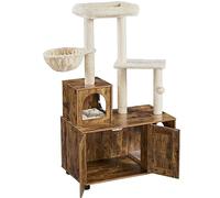 costoffs Litter Box Enclosure with Cat Tree Tower Hidden Washroom Furniture with Condo Wooden Cat Litter Box Enclosure with Door and Holes