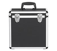 costoffs LP Storage Case 12" Vinyl Record Box Portable Aluminum DJ Box Lockable Flight Carry Case, Holds up to 50PCS, Black
