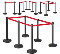 costoffs Retractable Crowd Control Barriers Queue Barrier Belt Stanchion Safety Barriers Security Pole Posts with 2M Belt 4 Set Red