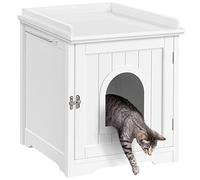 costoffs Small Cat Litter Box Enclosure, Indoor Wooden Cat House with Holes, Door Latch & Side Bar, White Cat Washroom Litter Cabinet for Bathroom, Bedroom & Living Room