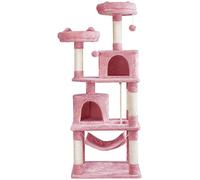 costoffs Tall Cat Tree 158cm Sisal Scratching Posts Cats Tower with Plush Condo Nest Hammock Kitten Furniture Adult Cats Activity Centre, Pink