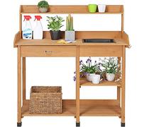 costoffs Wooden Potting Table, 2-Layer Slatted Shelf Workbench, Wood | Made of Natural Fir| Practical & Convenient Designs | With Removable Sink, Hooks, Drawer | For Patio, Yard, Lawn