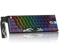COSTOM WK61 PRO 60% Percent Keyboard with QMK, Black Kanagawa Wired Mechanical Gaming Keyboard with Strap RGB Backlit, Anime Pudding PBT Keycaps, Hot Swappable POM Linear Red Switch