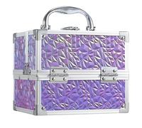 Costravio Makeup Box Organizer with Mirror, Makeup Case Train Case for Girls Women Kids Make up Box Makeup Case Organizer with Lock and Key Storage Vanity for Polishes Cosmetic Jewelry, Shiny Purple