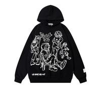 CosTribe Men's Y2K Oversized Casual Pullover Drawstring Hoodie Long Sleeve Solid Harajuku Sweatshirt Jacket Tops, Black, Large