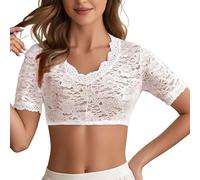 Costume Blouse Women's Short Sleeve Dirndl Blouse Women's White Elegant Dirndl Blouse Lace with V Neck Traditional Blouses Jacquard Dirndl Blouses Costume Blouses Lace Blouse Bavarian Mesh Top for