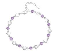 Costume Chain Necklace Heart Charm Bracelet 925 Sterling Silver Fashion Heart Bracelet For Women & Girls Silver Earnings Set (B, One Size)