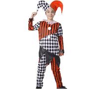 Costume Clown Horror Child Harlequin Checkered and Stripes Black Red, Halloween Carnival Cosplay Children, School Party Theater Pageant, Ruffle Collar and Hat (Monkey Gon Hat, 3-4)