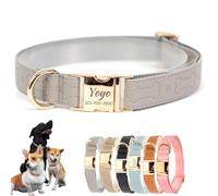 Costume Dog Collar with Name Printed, Custom Pet Name & Phone, Personalized Solid PU Leather Metal Buckle Collar, Soft & Comfortable Adjustable Sizes for Daily Walks and Backyard Play (Light gray)