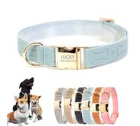 Costume Dog Collar with Name Printed, Custom Pet Name & Phone, Personalized Solid PU Leather Metal Buckle Collar, Soft & Comfortable Adjustable Sizes for Daily Walks and Backyard Play (Light blue)