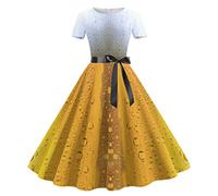 Costume Dress Without Apron Women's Dirndl Dress Knee-Length Evening Dress Round Neck with Bow Short Sleeve Traditional Skirt High Waist Cocktail Dress Petticoat Midi Dress Bavarian Party Dress for