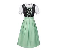 Costume Dress Women's Long Dirndl for Green Dirndl Dress Including Dirndl Apron 2-Piece Elegant Costume Dress Modern Dirndl Dresses Refined Bavarian Outfit for Oktoberfest and Carnival