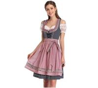 Costume Dress Women's Pink Dirndl Women's Midi Dirndl Dress Including Dirndl Blouse Lace Apron 3-Piece Elegant Costume Dress Modern Dirndl Dresses Refined Bavarian Outfit for Oktoberfest and Carnival