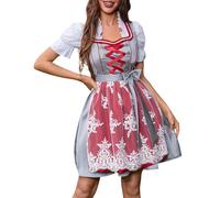 Costume Dress Women's Red Dirndl Women's Short Costume Dress with Lace Apron and Dirndl Blouse Elegant Costume Fashion Dirndl Complete Sets Beer Festival Costume Dresses Costume Skirt Costume Outfit