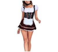 Costume Dress Women's Sexy Dirndl Women's Mini Dirndl Dress Including Lace Apron 2-Piece Elegant Costume Dress Modern Dirndl Dresses Refined Bavarian Outfit for Oktoberfest and Carnival