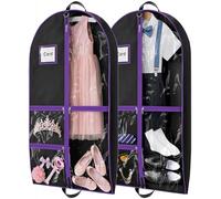 Costume Garment Bags for Dancers, Garment Bags with 3 Clear Zipper Pockets, Clothes Covers Protector Bags for Suits, Travel & Sports Jersey, Cheer Uniform, Cosplay (Purple, 2 Pack (40inches))