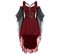 Costume Halloween Cocktail Dresses for Women Plus Size Fashion Gothic Midi Dress Croset Long Flare Sleeve Party Dress A-Line Medieval Corsets For Women Plus Size, Wine Red, 5XL