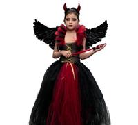 Costume Halloween Per - Bambini Diavolo Fiamma, Bacchetta Amulets Rossa | Abito Cosplay Spettrale Per Festa Con Corno Femminile Demone Spaventoso Abbigliamento Carattere Maschera Evento Travestimento