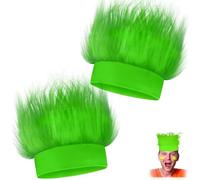 Costume Headbands 2-Pack - Green Fuzzy Hairy Wig Headbands for Adults & Kids, Crazy Troll Hair Accessories for Halloween, Cosplay & Sports Parties