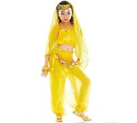 Costume Indian Belly Dancing Outfit Girls Dance Kids Fireman Sequin Jumpsuit Egyptian Skirt Dancer Ostume Costumes for Ballet Cowgirl,A-Yellow,6-7 Years
