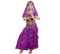 Costume Kids Girls Sequin Skirt Summer Outfits Dance Roman Day Festival Wear Dancer Outfit Scarf Teen Clothes Egyptian Costumes for Indian Ballet Astronaut,Dark Purple-1,9-10 Years