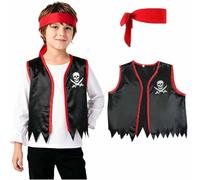 Costume Kids Set, Pirate Capitain Role Play Set with Skeleton Headband, Eye Patch, Earring, Cloth Hook, Vest, Bandana Sets, for Birthday Party Role Play Dress Up, Party Halloween Costume