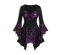 Costume Parade Gothic Elegant Women's Medieval Dress Cosplay Costume Lace Ruffled Neckline Flared Sleeves Historical Themed Outfit(Purple,XL)