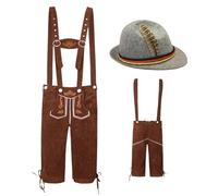 Costume Set - Beer Festival Trousers, Traditional Bavarian Hat | Classic German Style Celebration Outfit Apparel Authentic Alpine Inspired Clothing Ensemble With Adjustable Suspenders