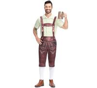 Costume Set Men's German Bavaria Oktoberfest Costume Sets with Removable Bib Straps Checked Costume Shirt and Straps Leather Trousers Elegant Costume Clothing, light yellow, L