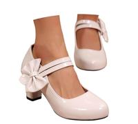 Costume Shoes with Block Heel Elegant Dance Bridal Shoes Classic Ballerinas with Buckle Traditional Women's Pumps for Everyday Party Festivals Versatile Casual Shoes in Plain Colours, beige, 2/2.5 UK