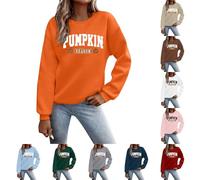 Costume Women for Halloween Funny Pumpkin Shirts Plus Size Halloween Sweatshirts Long Sleeve Tops O Neck Pullover Scary Festival Clothes Outfits (Light Blue, L)