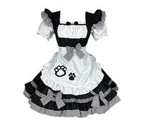 Costume Women Girls Black Gothic Dress Short Sleeve Polyester Pleated Dress with Bow Cat open Chest Costume Cat Girl Sexy Lolita Anime Cute Soft Girl Clothes Classic Outfit(Black,S)
