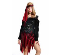 Costume Women Ladies Carnival Pirate Buccaneer Black Red Size M/L W-0287