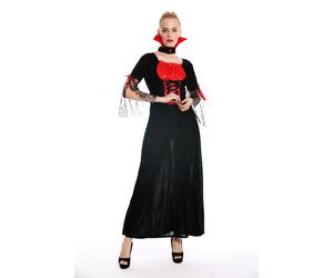 Costume Women's Halloween Bad Fee Vampire Dress Long Black Red Size M