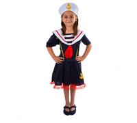 Costumizate! Children's Sailor Costume in Various Sizes, Navy Blue, White and Red for Carnival, School Parties and Theme Events (7-9 Years)