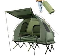 COSTWAY 1/2 Person Foldable Camping Tent, Elevated Tent Cot with Camping Bed, Air Mattress, Sleeping Bag, Foot Pump and Carry Bag, Waterproof & UV-Resistant Outdoor Picnic Dome Tent (194x145x187cm)