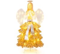 Costway 1.57M Lighted Christmas Angel Tree Pre-lit Christmas Angel in Gold COSTWAY Gold