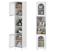 Costway 1.8 M Tall Bathroom Storage Cabinet Freestanding Slim Cabinet With 2 Fluted Glass Doors