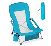 Costway 1 PCS Folding Beach Chair Portable Lightweight Low Seat Chair in Blue COSTWAY Blue